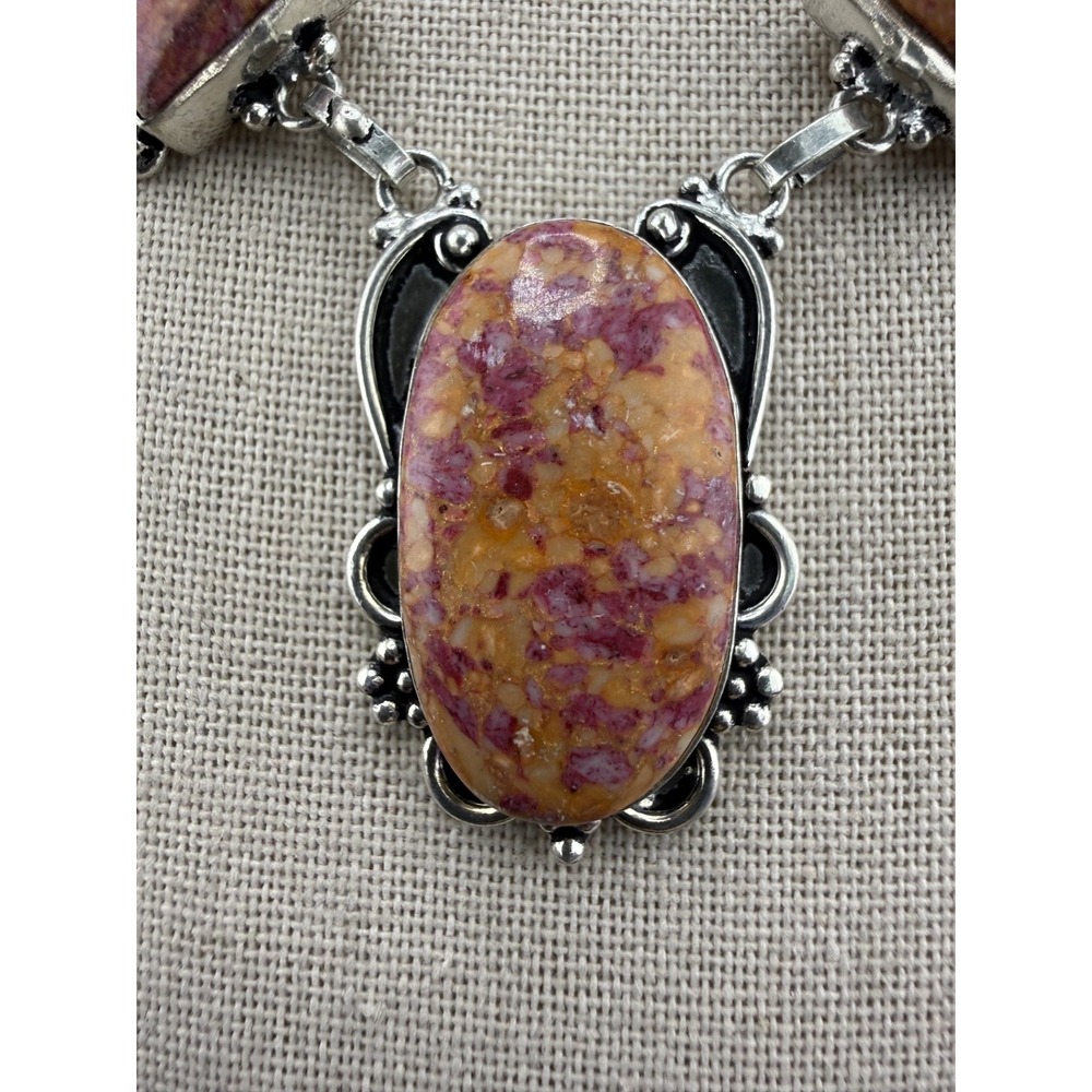 Vintage Stone Pink Statement Necklace Polished Jasper 20" - Picture 3 of 12